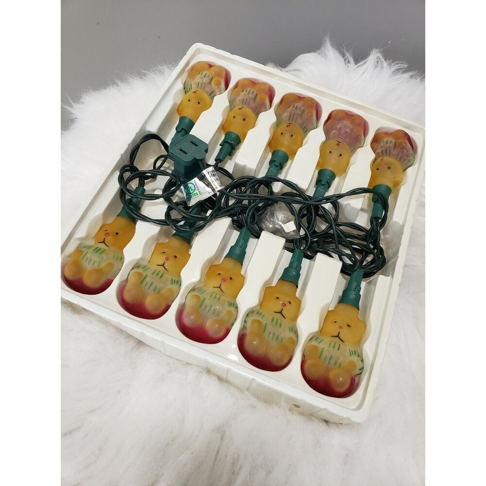 Vintage Christmas TEDDY BEAR Indoor GLASS String Light Decor Cottage Retro MCM